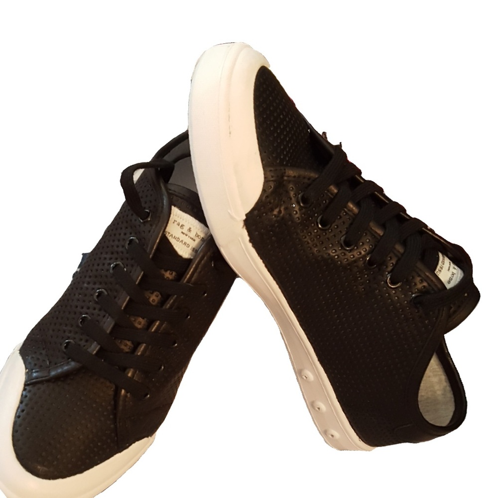 Men's Rag & Bone Standard Issue Perforated Leather Sneakers Black Size 10.5 NWOT